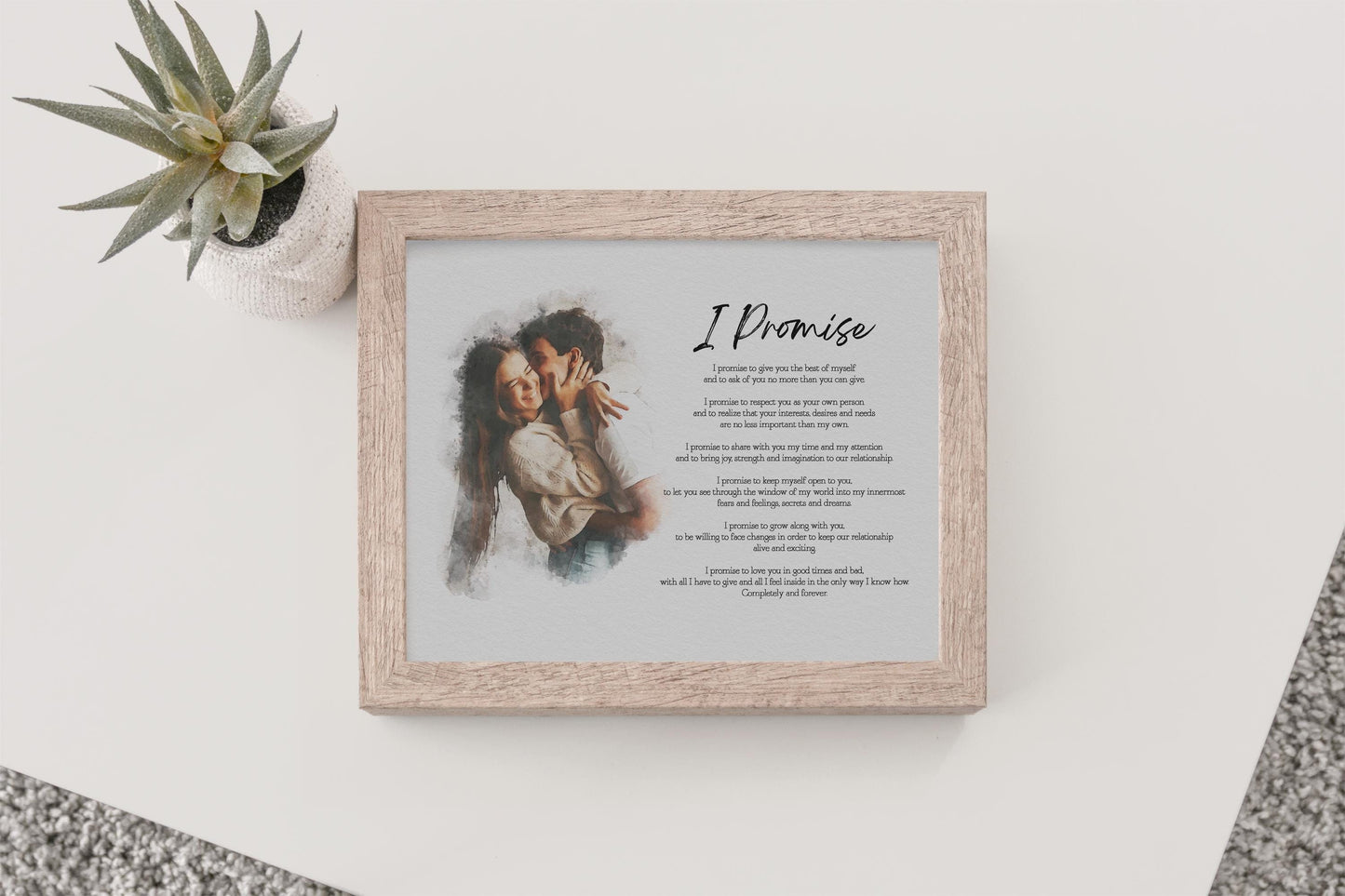Custom Poem Print with Couple Portrait Painting: Anniversary Wedding Photo and Christmas Gift