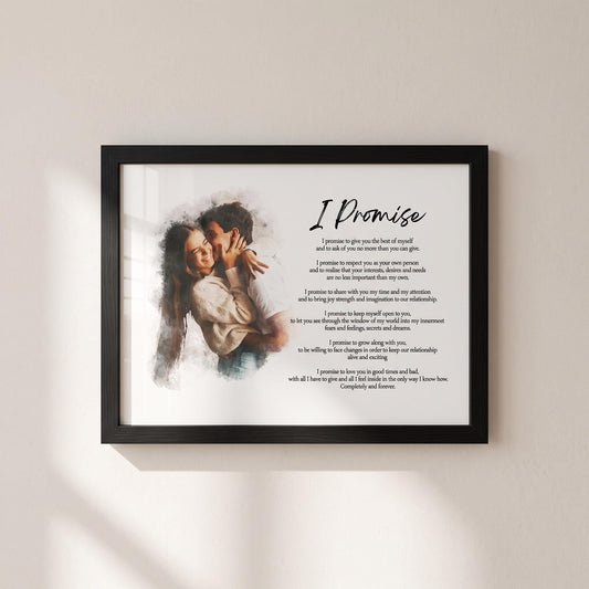 Custom Poem Print with Couple Portrait Painting: Anniversary Wedding Photo and Christmas Gift