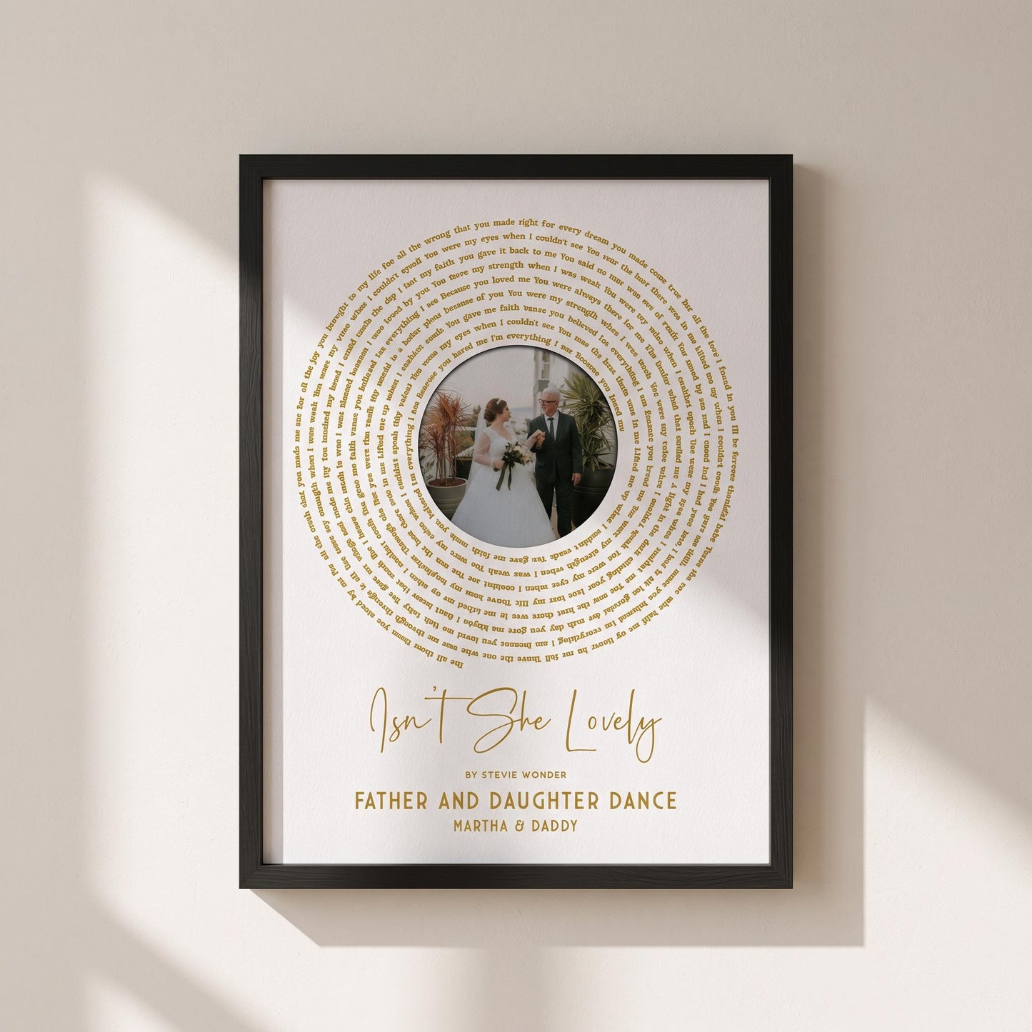 Father of the Bride Gift: Sentimental Song Lyrics Wall Art for Christmas Keepsake