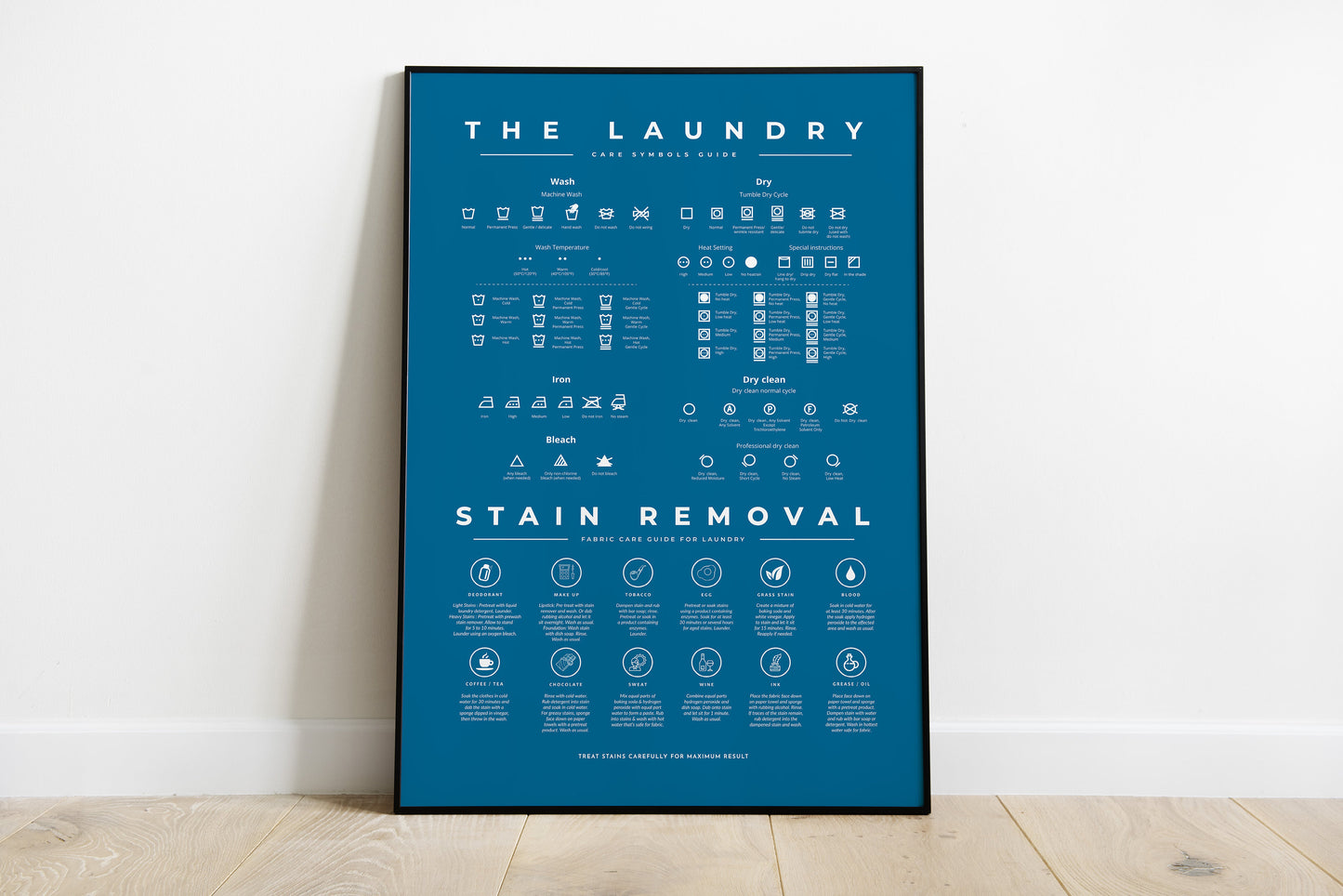 Laundry Room Symbols Sign Guide with Stain Removal Instruction Prints Poster