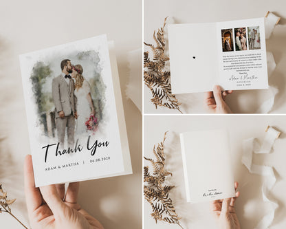 Watercolor Wedding Thank You Cards | Custom Photo Folded Cards