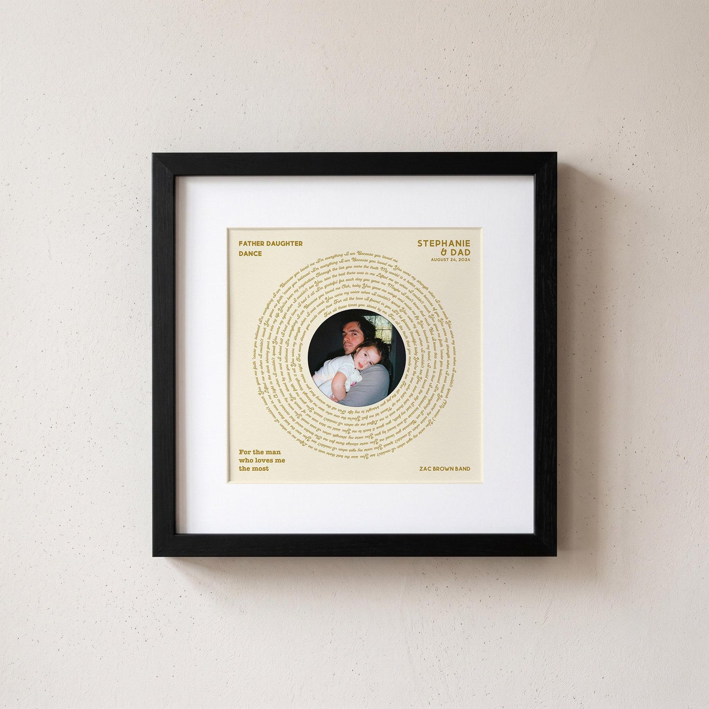 Father Daughter Dance: Wedding Song, Custom Vinyl Lyrics Print for Bride and Christmas Gift