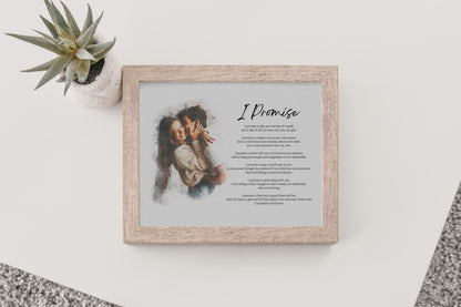 Custom Poem Print with Couple Portrait Painting: Anniversary Wedding Photo and Christmas Gift