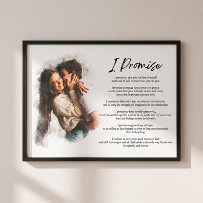 Custom Poem Print with Couple Portrait Painting: Anniversary Wedding Photo and Christmas Gift
