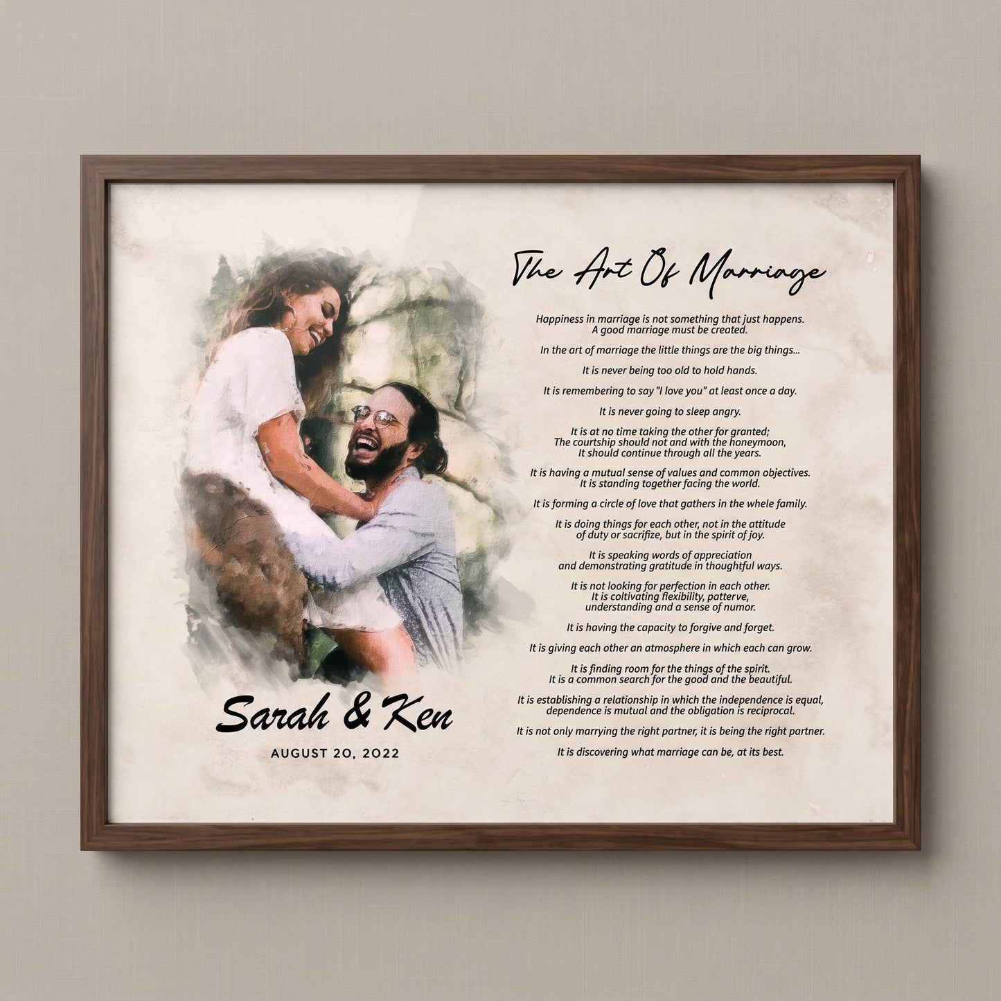 Art of Marriage Poem Print: Personalized Watercolor Couple Art Wedding Anniversary Gift