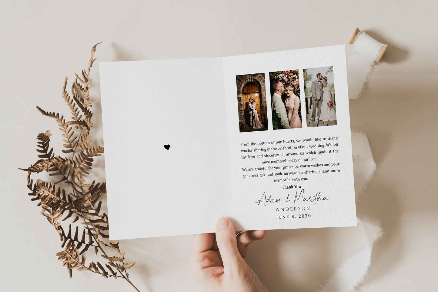 Watercolor Wedding Thank You Cards | Custom Photo Folded Cards
