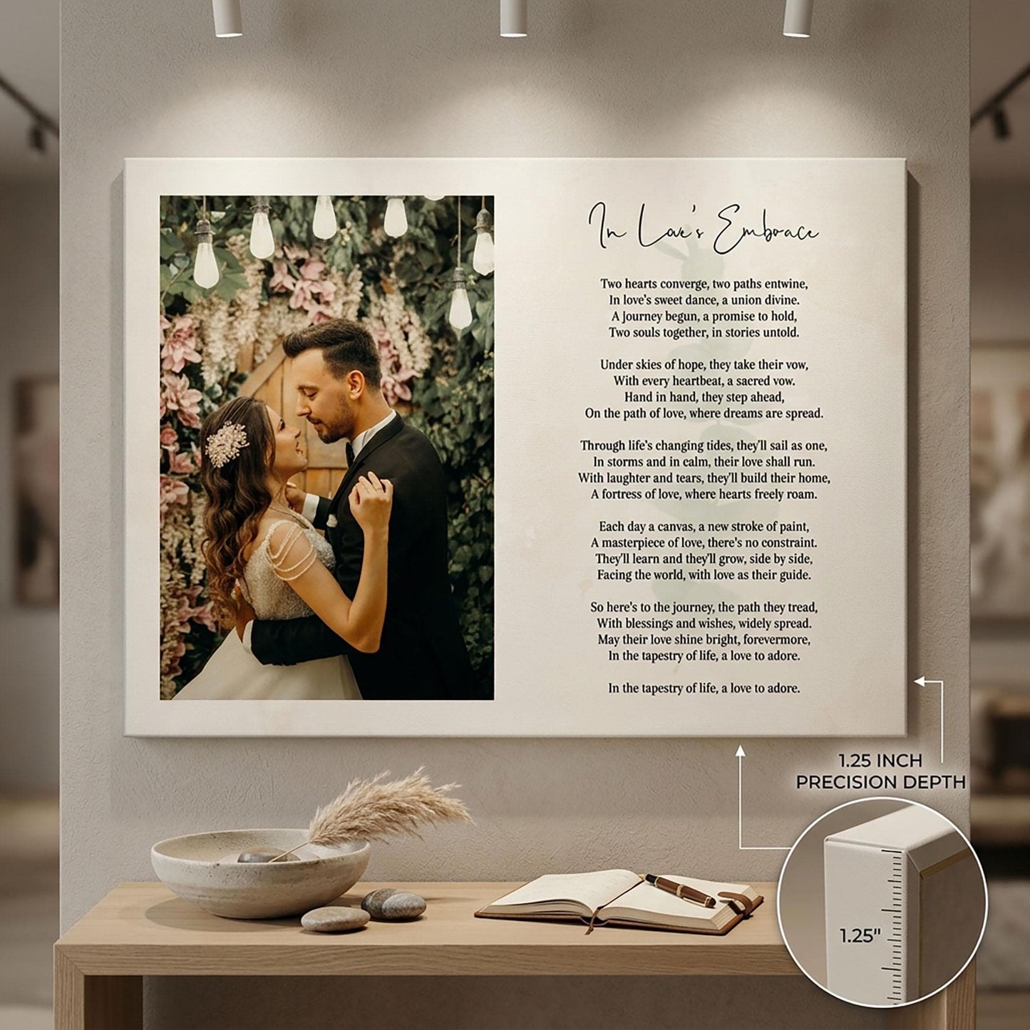 Custom Poem Print with Photo on Framed Canvas: Wedding Song Lyrics, Newlywed Gift