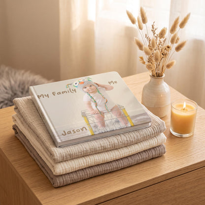Custom 1st Birthday Board Book for Baby | Personalized Family Photo Album