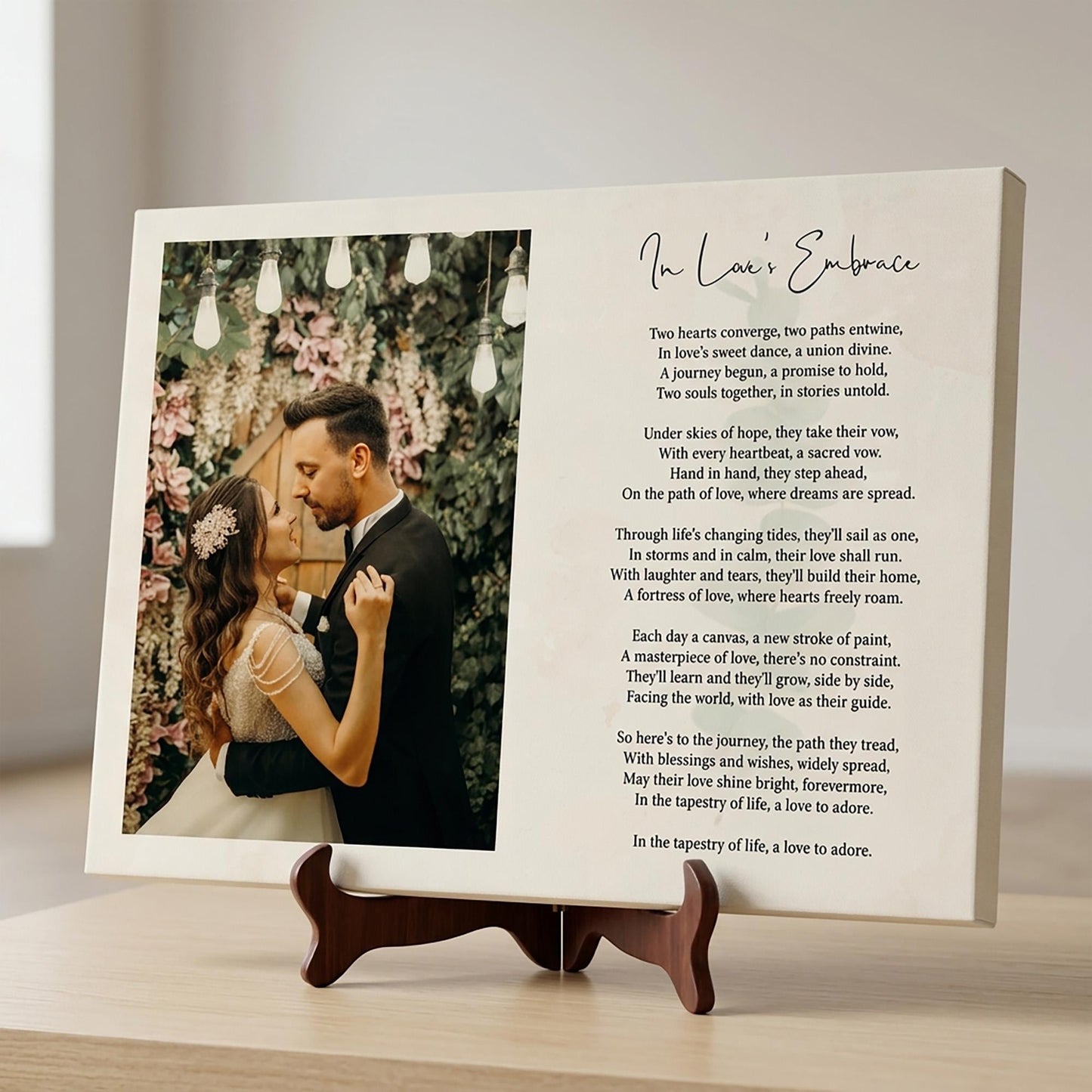 Custom Poem Print with Photo on Framed Canvas: Wedding Song Lyrics, Newlywed Gift