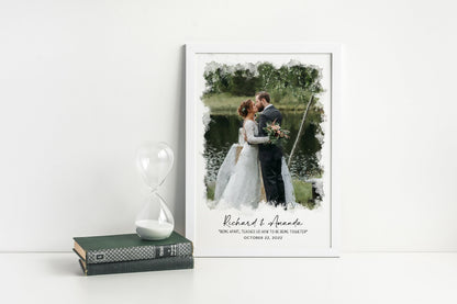 Watercolor Wedding Portrait - Framed Gift for Anniversary Wall Art