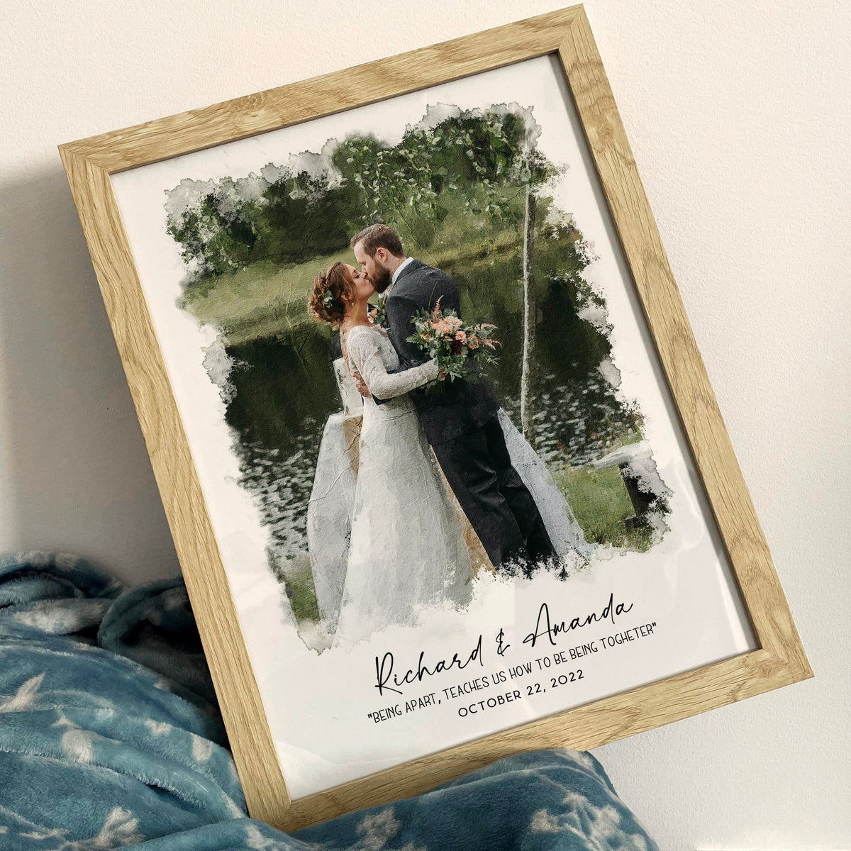 Watercolor Wedding Portrait - Framed Gift for Anniversary Wall Art