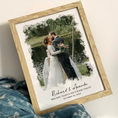 Watercolor Wedding Portrait - Framed Gift for Anniversary Wall Art