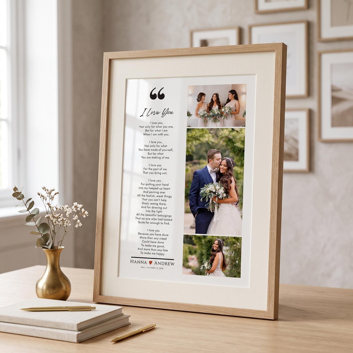 Custom Wedding Photo Collage Print with Poem, Anniversary Gift