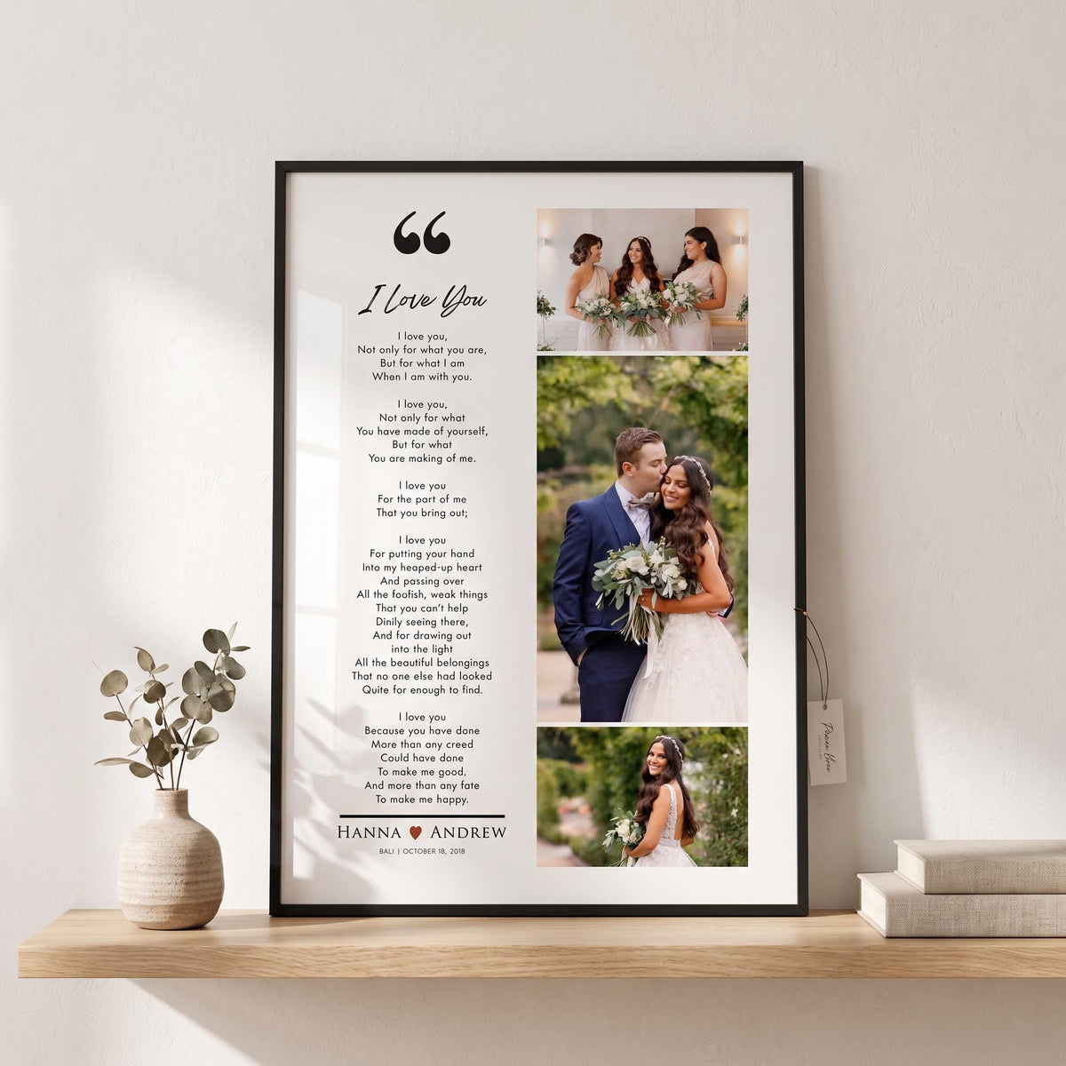 Custom Wedding Photo Collage Print with Poem, Anniversary Gift