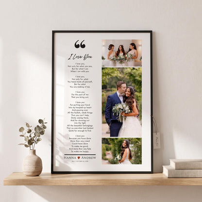 Custom Wedding Photo Collage Print with Poem, Anniversary Gift