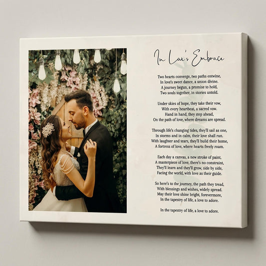 Custom Poem Print with Photo on Framed Canvas: Wedding Song Lyrics, Newlywed Gift