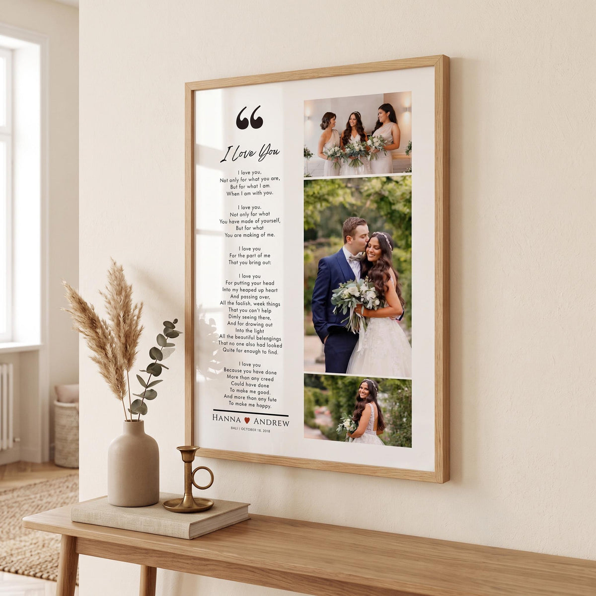 Custom Wedding Photo Collage Print with Poem, Anniversary Gift