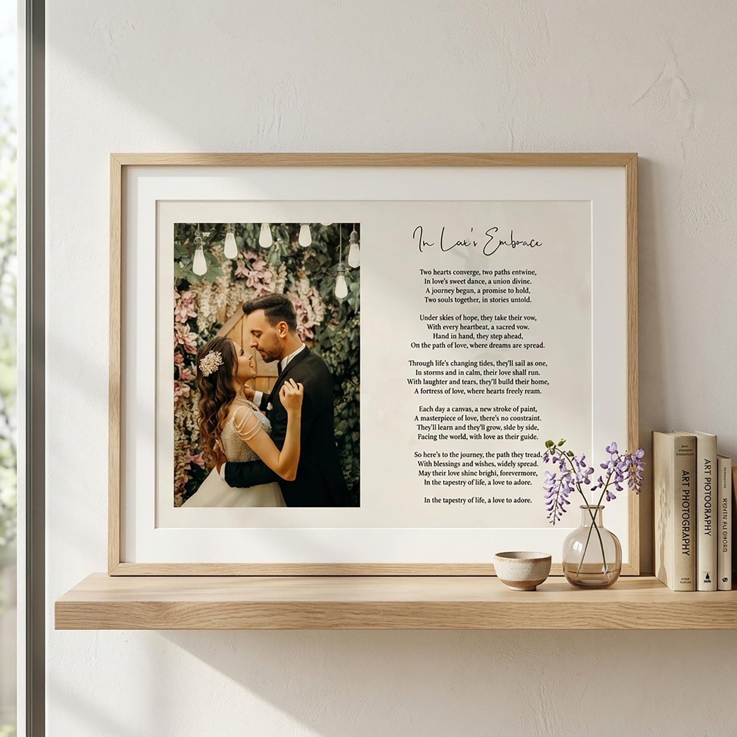 Custom Poem Print with Photo on Framed Canvas: Wedding Song Lyrics, Newlywed Gift