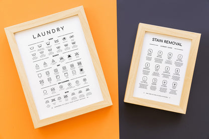 Laundry Symbols Print and Stain Removal Instruction Wall Art Decor