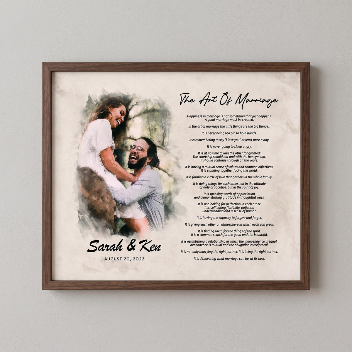 Art of Marriage Poem Print: Personalized Watercolor Couple Art Wedding Anniversary Gift