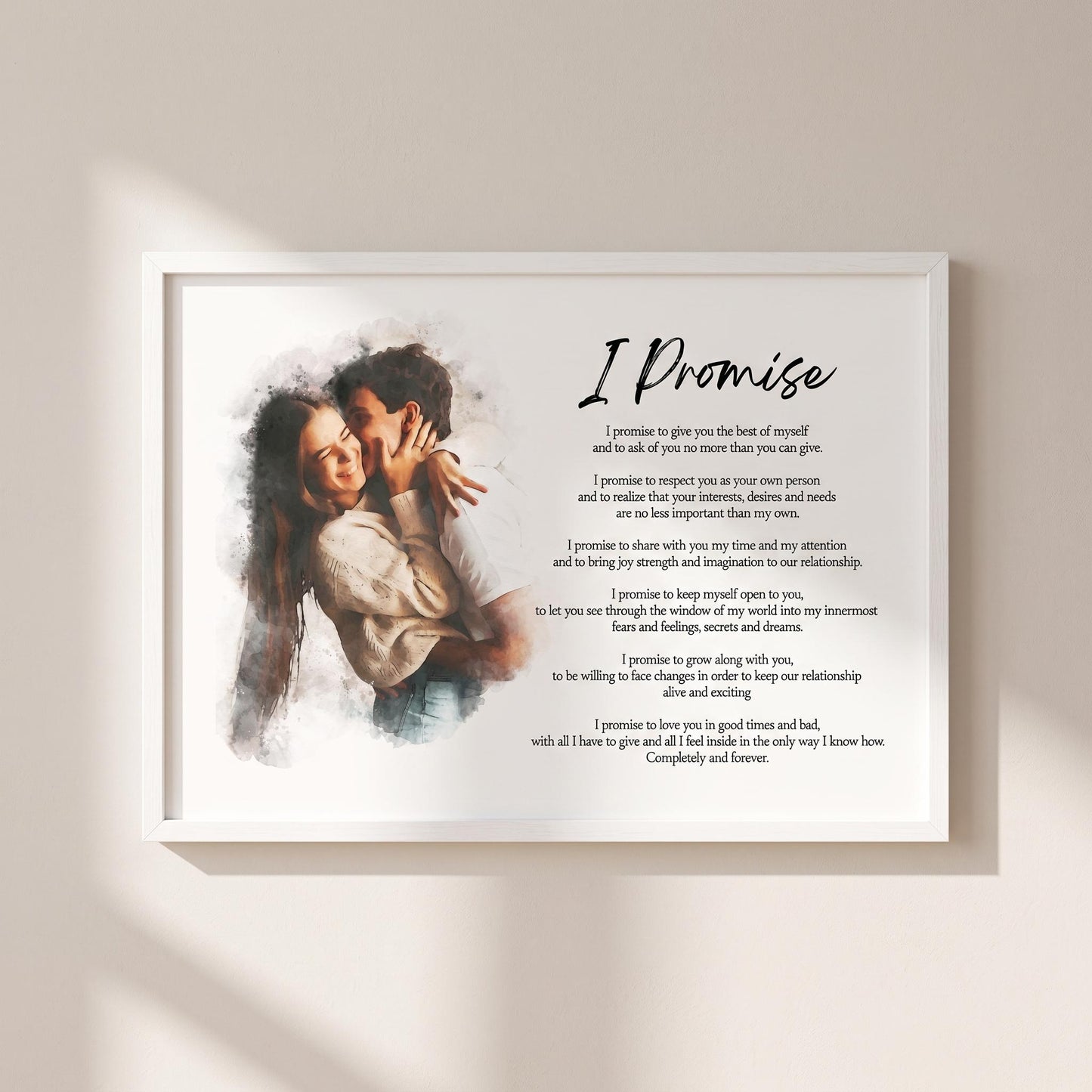 Custom Poem Print with Couple Portrait Painting: Anniversary Wedding Photo and Christmas Gift