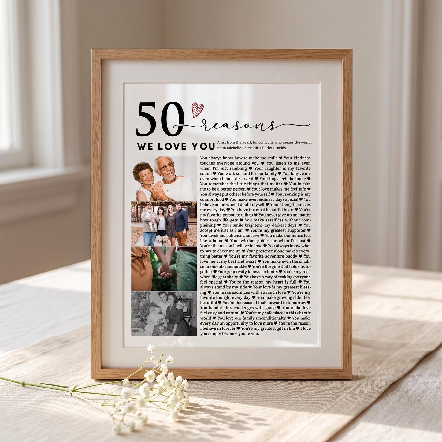 50 Reasons We Love You Photo Collage - Personalized Canvas Print