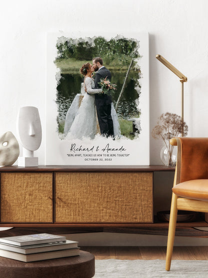 Watercolor Wedding Portrait - Framed Gift for Anniversary Wall Art