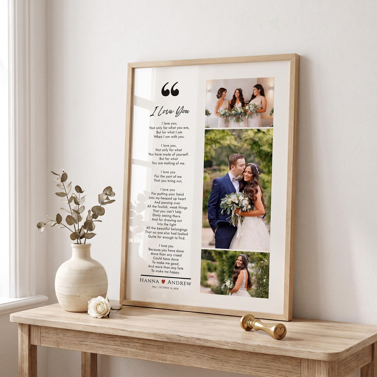 Custom Wedding Photo Collage Print with Poem, Anniversary Gift
