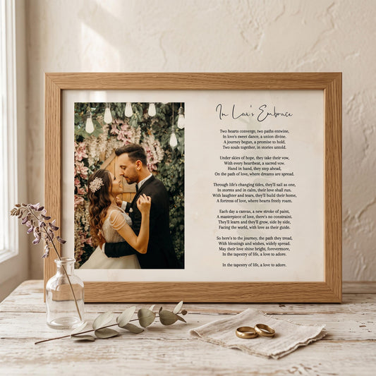 Custom Poem Print with Photo on Framed Canvas: Wedding Song Lyrics, Newlywed Gift
