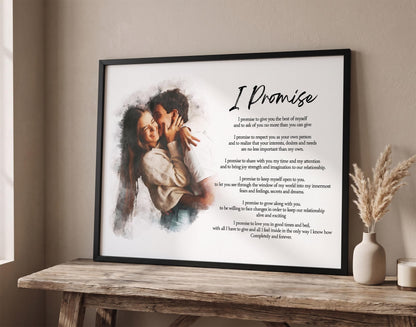 Custom Poem Print with Couple Portrait Painting: Anniversary Wedding Photo and Christmas Gift