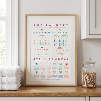 The Laundry Guide Symbols Care With Stain Removal Instruction Colourful Wall Art Prints Poster
