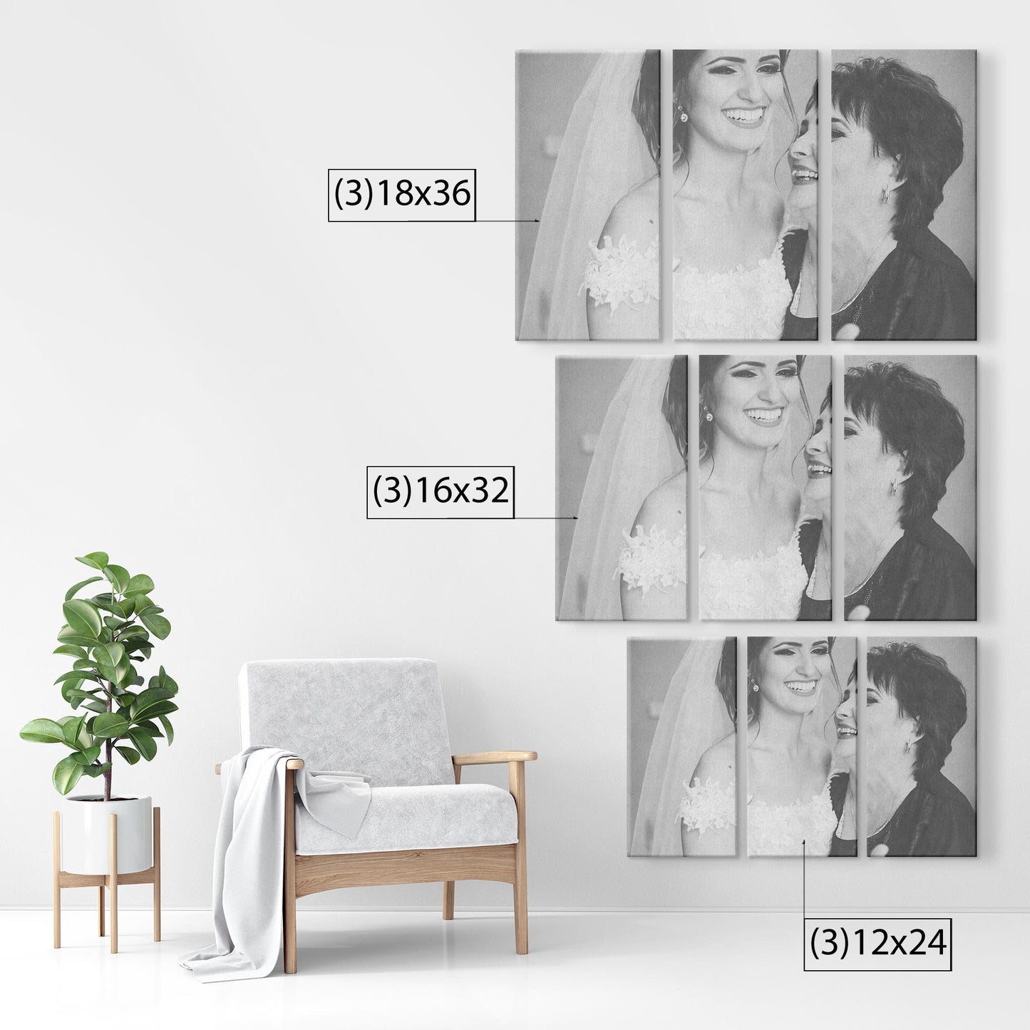 Mother Of The Bride Gift : 3 Panel Set Wedding Photo Canvas Print Triptych Wall Art