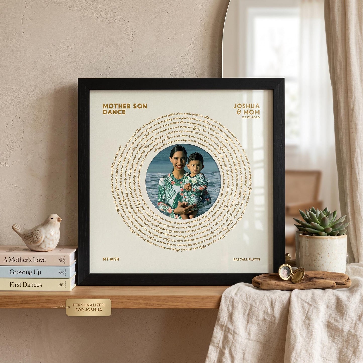 Mother of The Groom Gift: Mom Son Dance Song Lyrics - Custom Vinyl Print Framed Picture