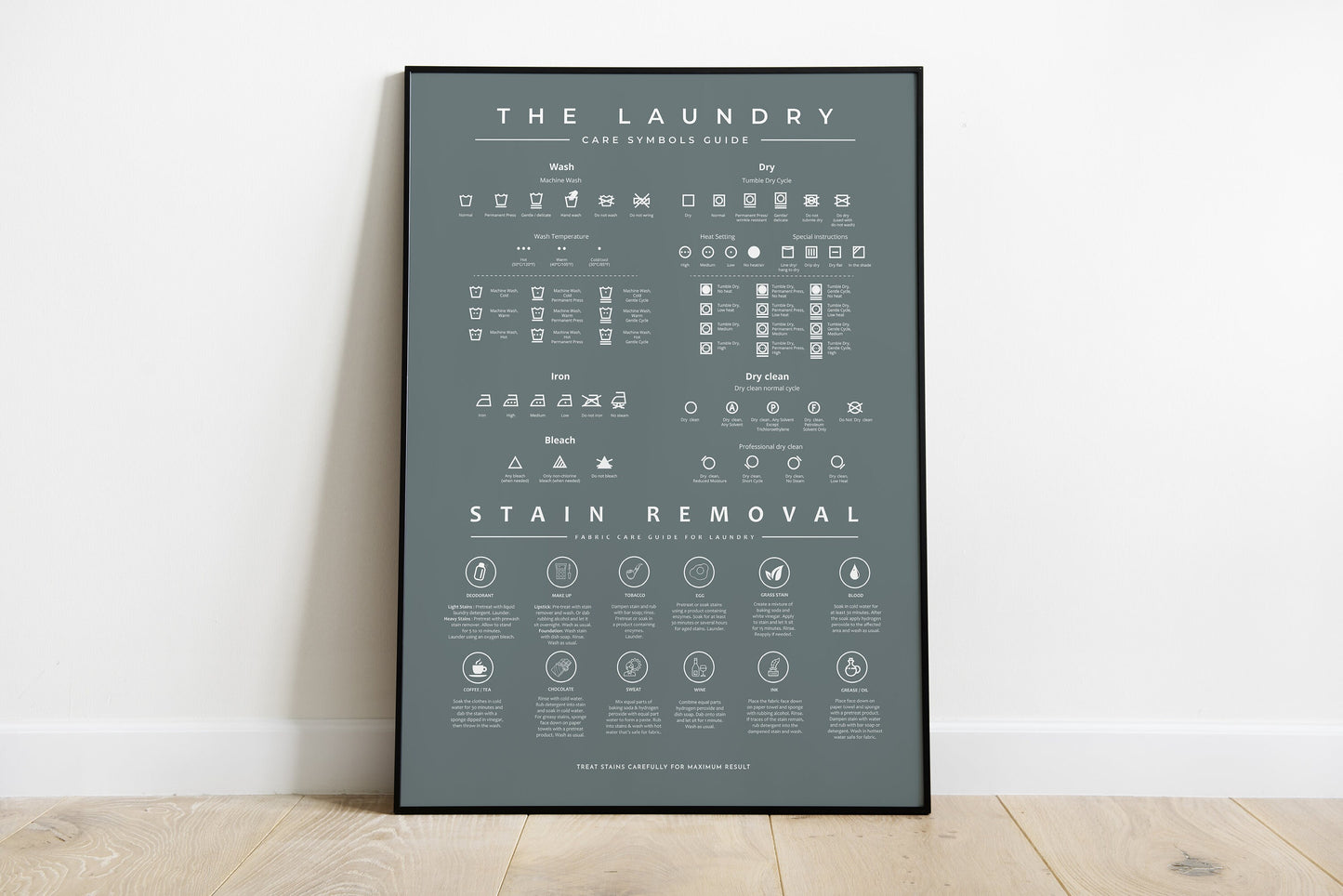 Laundry Room Symbols Sign Guide with Stain Removal Instruction Prints Poster