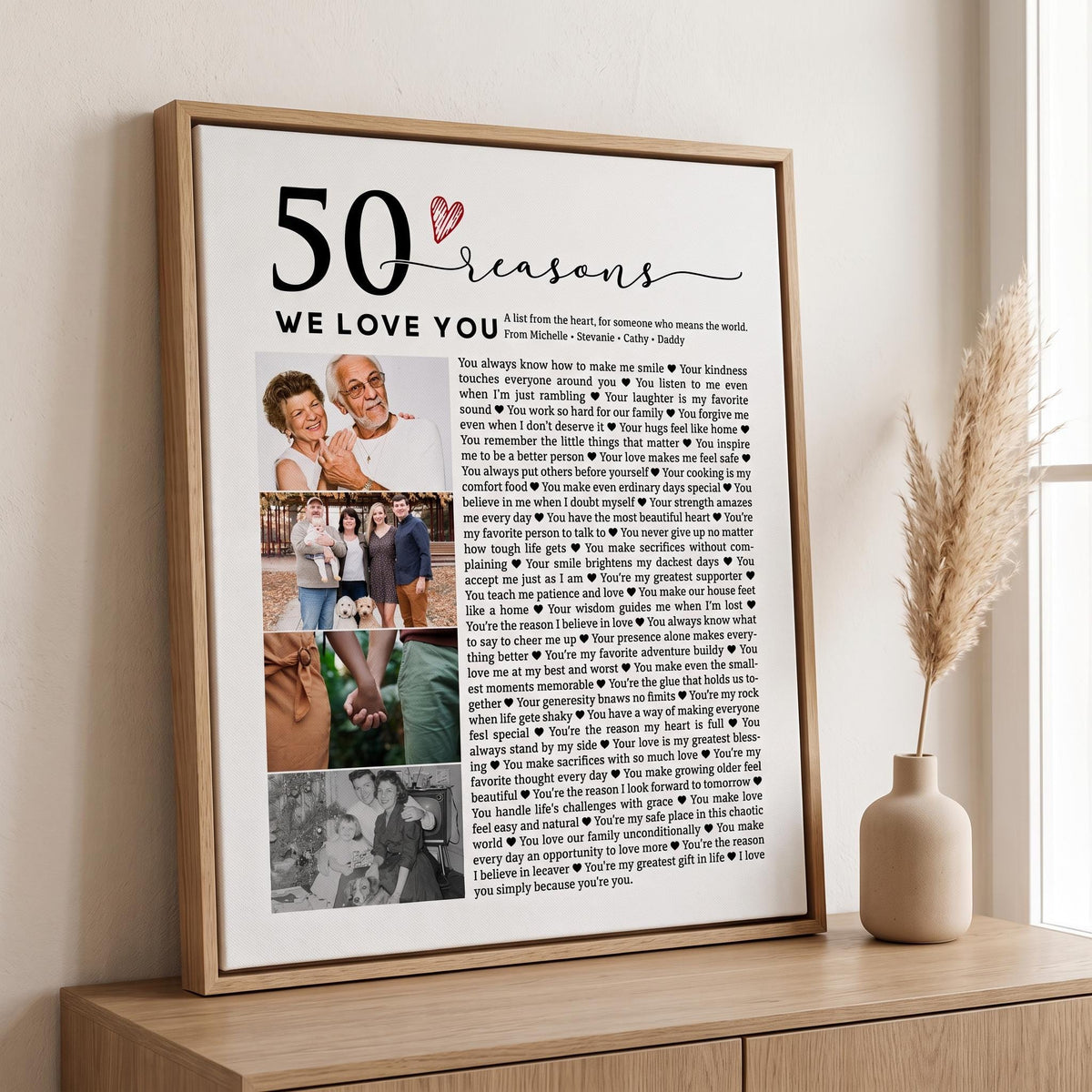 50 Reasons We Love You Photo Collage - Personalized Canvas Print