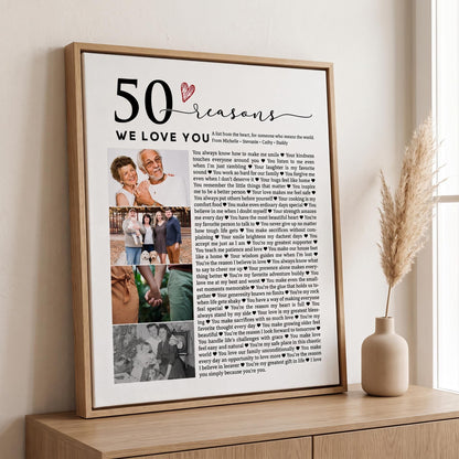 50 Reasons We Love You Photo Collage - Personalized Canvas Print