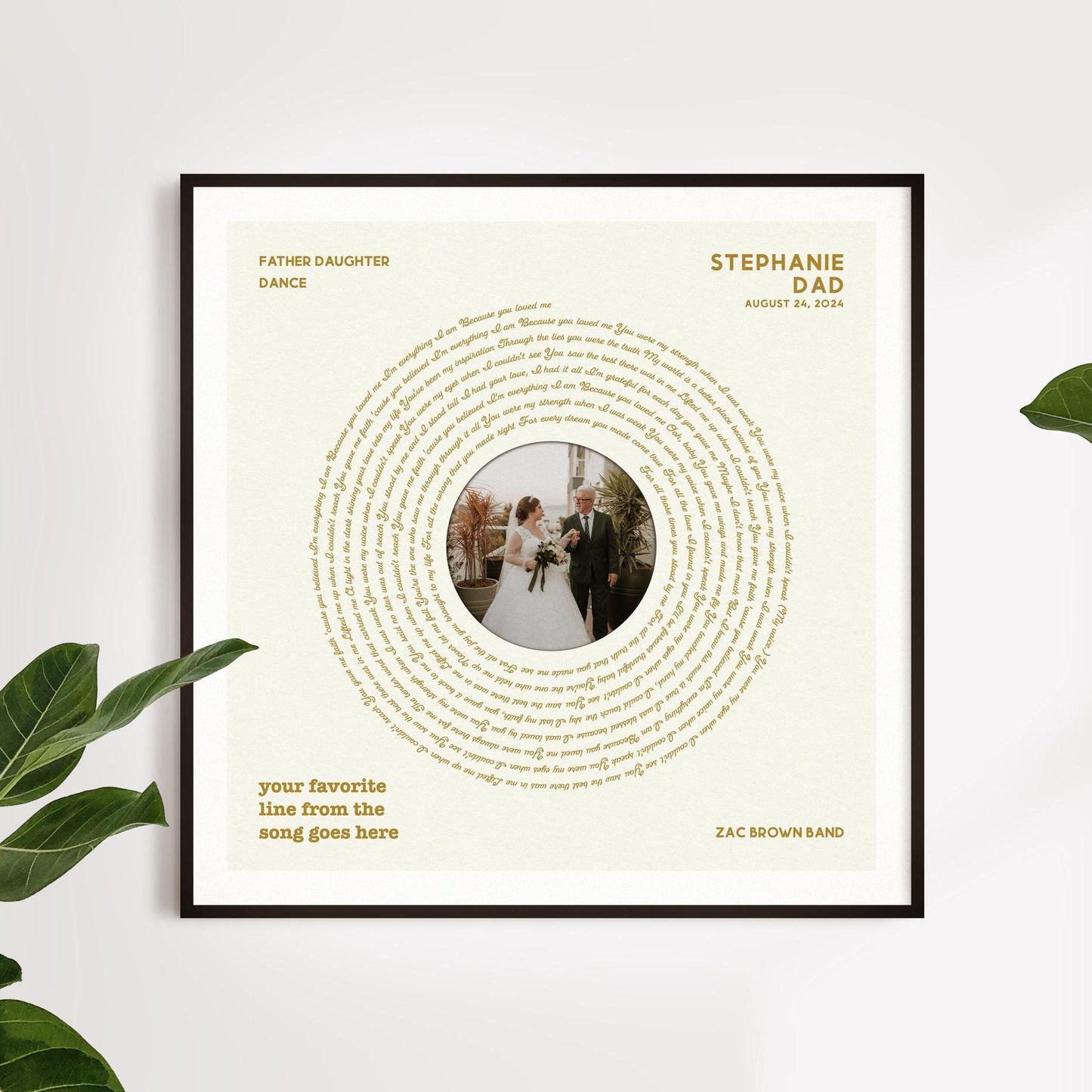 Father Daughter Dance: Wedding Song, Custom Vinyl Lyrics Print for Bride and Christmas Gift