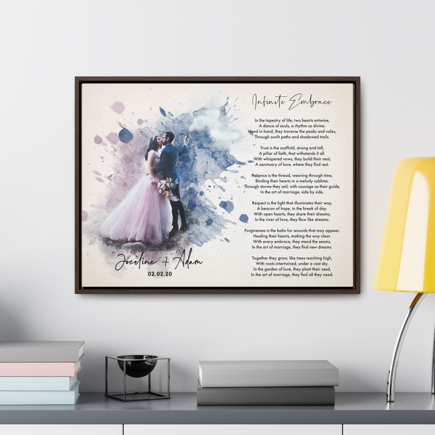 Wedding Song Lyrics with Watercolor Portrait: Anniversary Gift