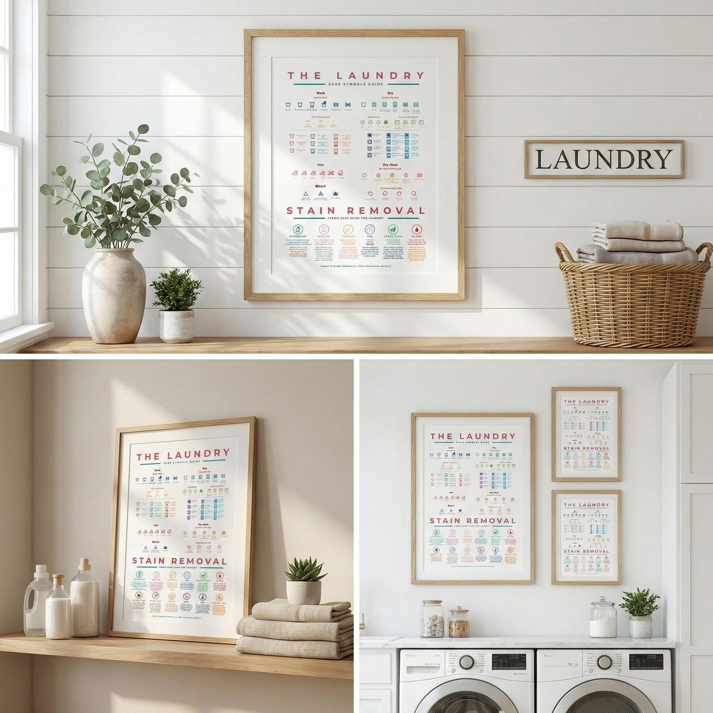 The Laundry Guide Symbols Care With Stain Removal Instruction Colourful Wall Art Prints Poster