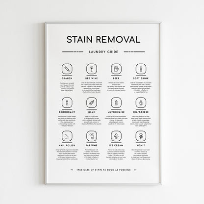 Laundry Symbols Print and Stain Removal Instruction Wall Art Decor