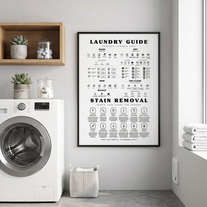 Laundry Symbols Guide with Stain Removal Instruction for Laundry Room Decor - Framed or Unframed