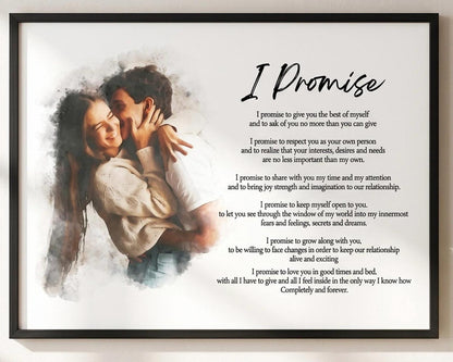 Custom Poem Print with Couple Portrait Painting: Anniversary Wedding Photo and Christmas Gift