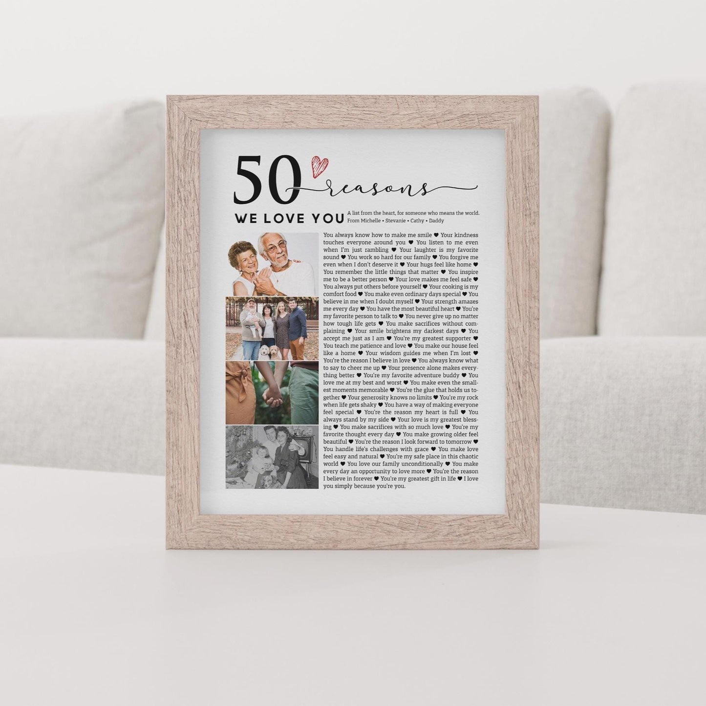 50 Reasons We Love You Photo Collage - Personalized Canvas Print