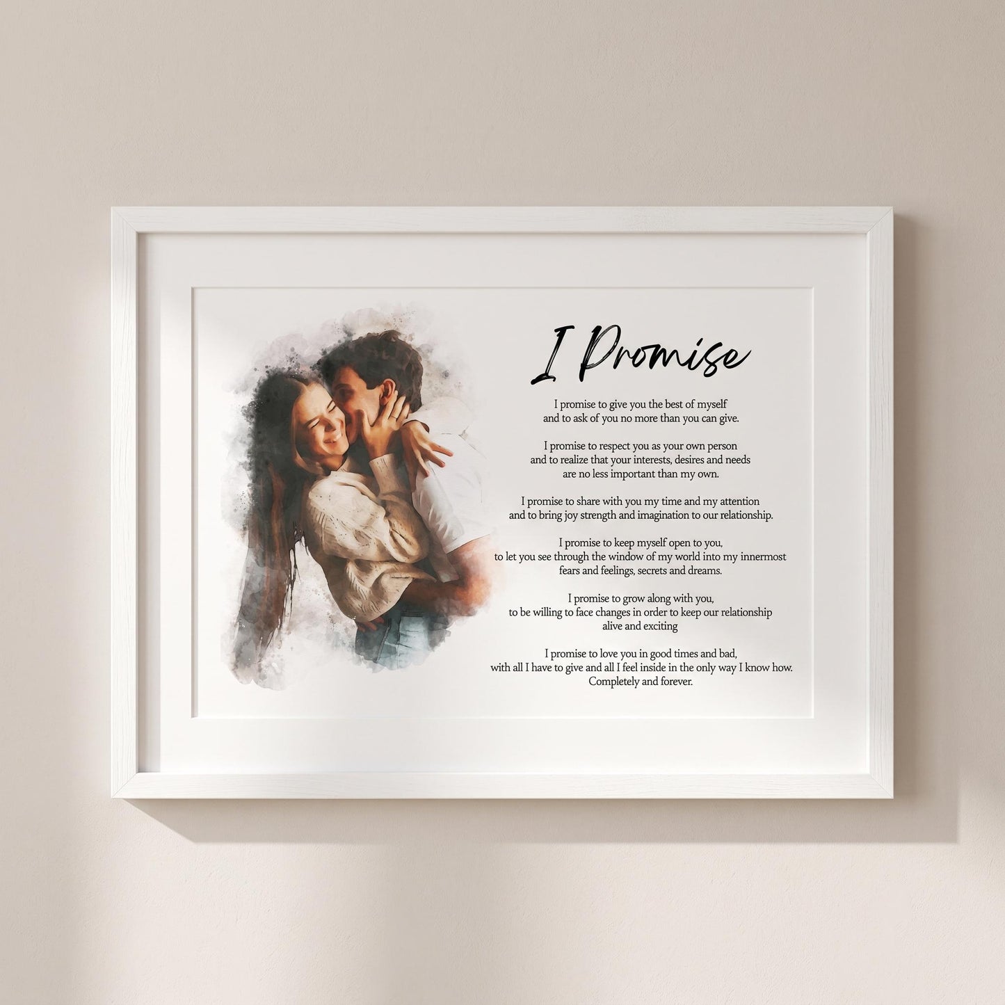 Custom Poem Print with Couple Portrait Painting: Anniversary Wedding Photo and Christmas Gift