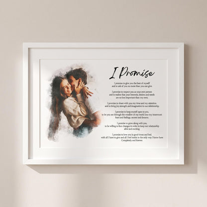Custom Poem Print with Couple Portrait Painting: Anniversary Wedding Photo and Christmas Gift