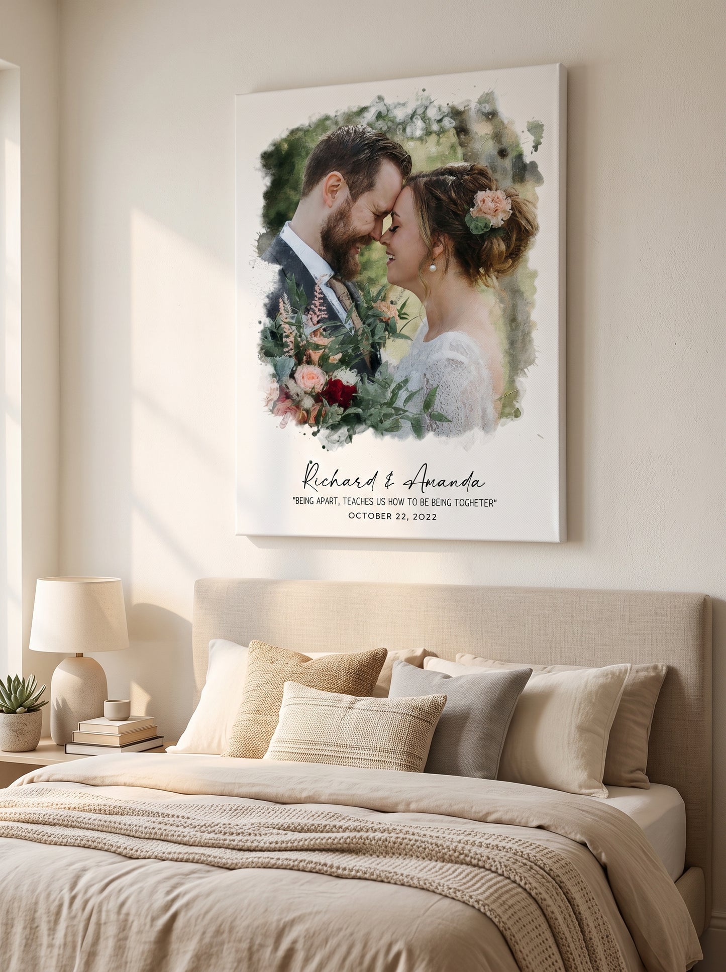 Watercolor Wedding Portrait - Framed Gift for Anniversary Wall Art