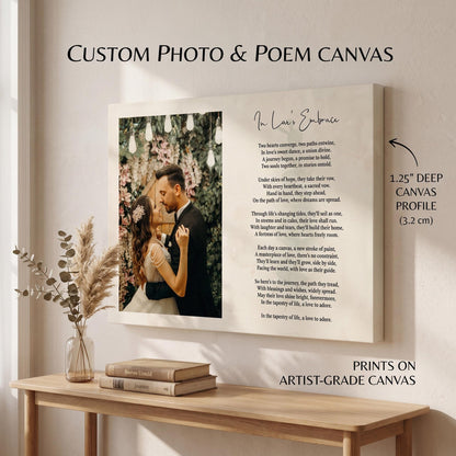 Custom Poem Print with Photo on Framed Canvas: Wedding Song Lyrics, Newlywed Gift