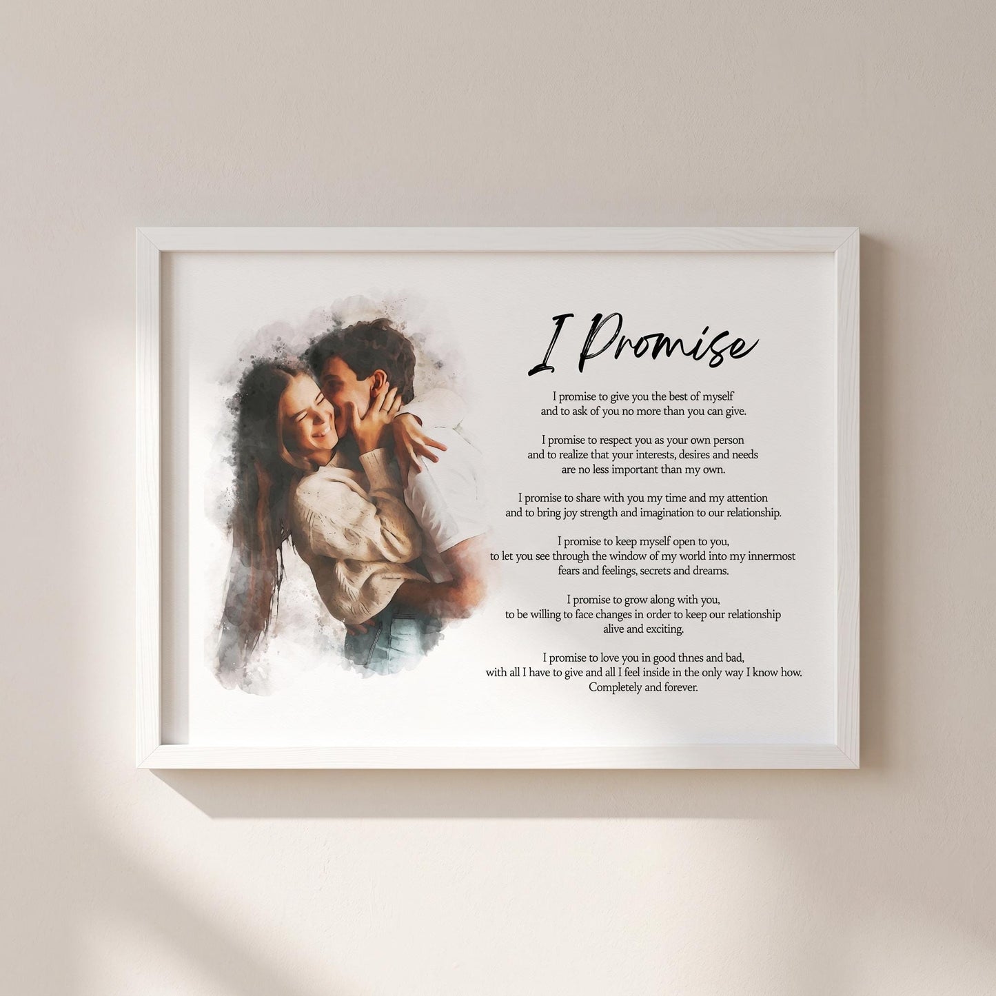 Custom Poem Print with Couple Portrait Painting: Anniversary Wedding Photo and Christmas Gift