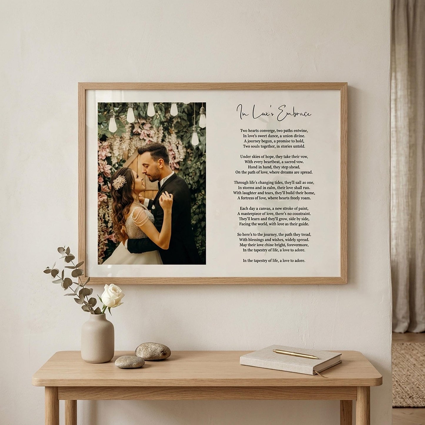 Custom Poem Print with Photo on Framed Canvas: Wedding Song Lyrics, Newlywed Gift