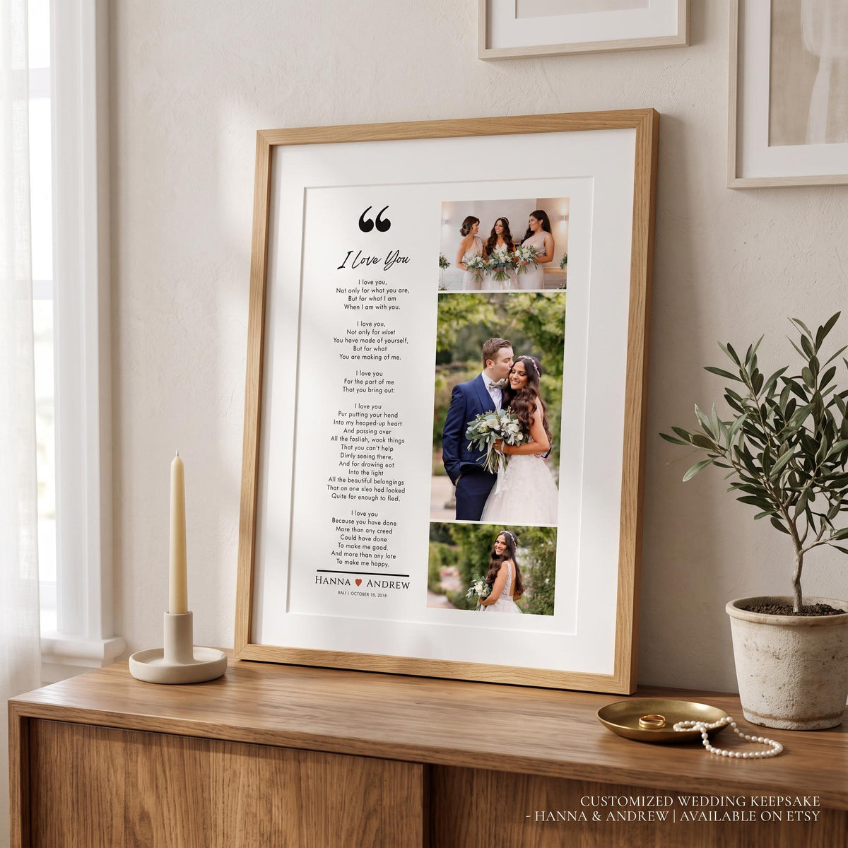 Custom Wedding Photo Collage Print with Poem, Anniversary Gift